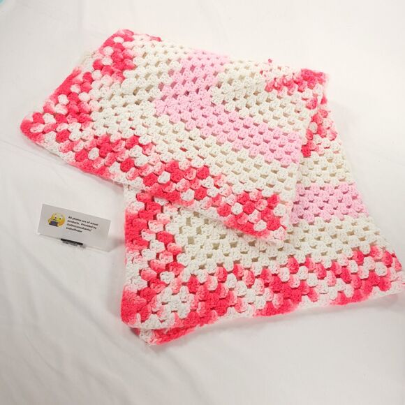 Bundle 2 Handmade Afghan Blanket Crochet Knit Granny Squares 34 x 34 Pastel Pink - Picture 8 of 11